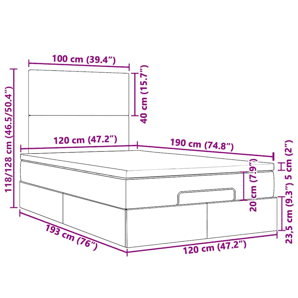 Otomanski okvir kreveta s madracima crni 120x190 cm baršunasti