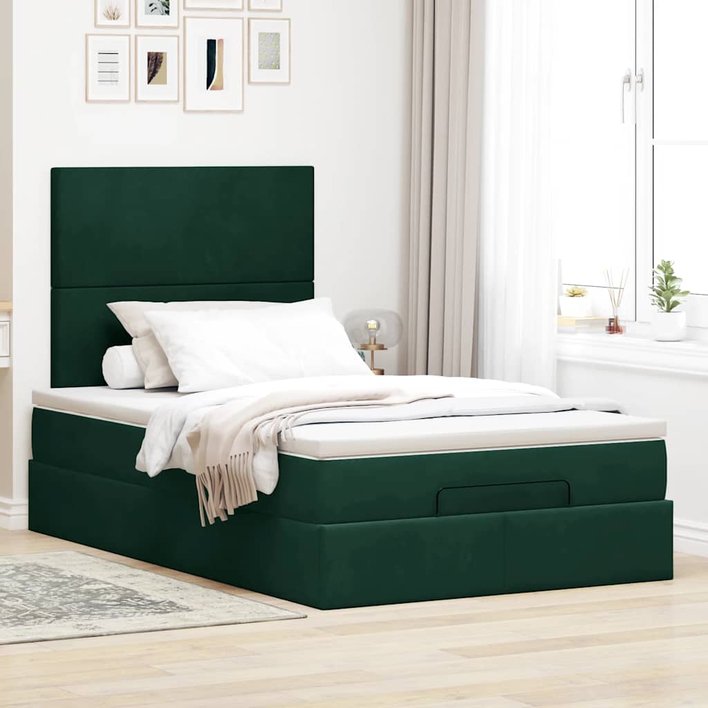 Otomanski krevet s madracima tamnozeleni 120x200 cm baršunasti