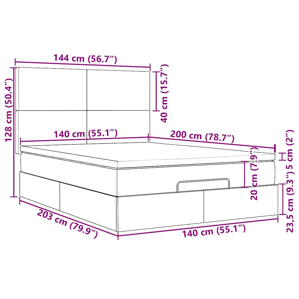 Otomanski krevet s madracima svijetlosivi 140x200 cm baršunasti