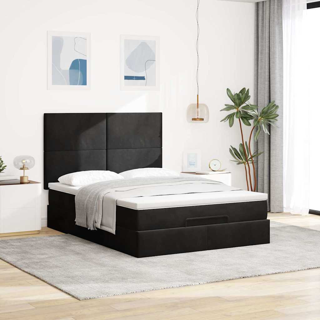 Ottoman krevet s madracima crni 140x200 cm baršun