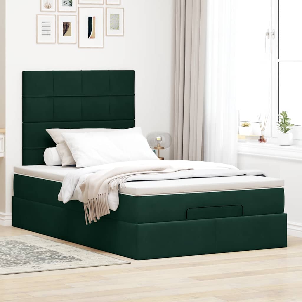 Otomanski krevet s madracima tamnozeleni 120x200 cm baršunasti