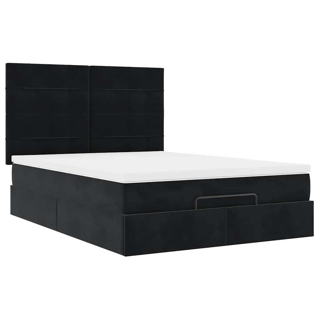 Otomanski krevet s madracima crni 140x190cm baršunasti