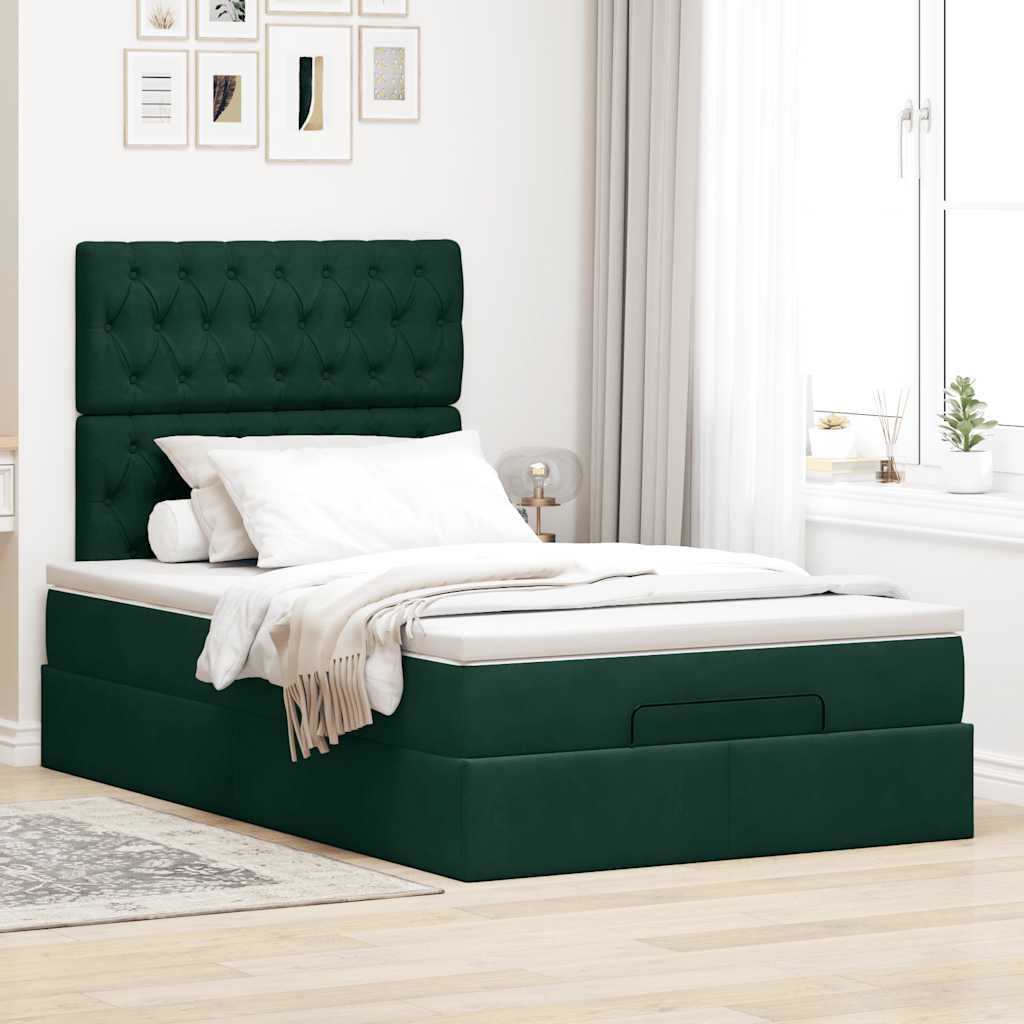 Otomanski krevet s madracima tamnozeleni 120x200 cm baršunasti