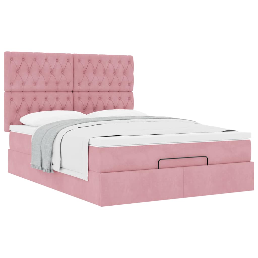 Otomanski krevet s madracima ružičasti 140x200 cm baršun