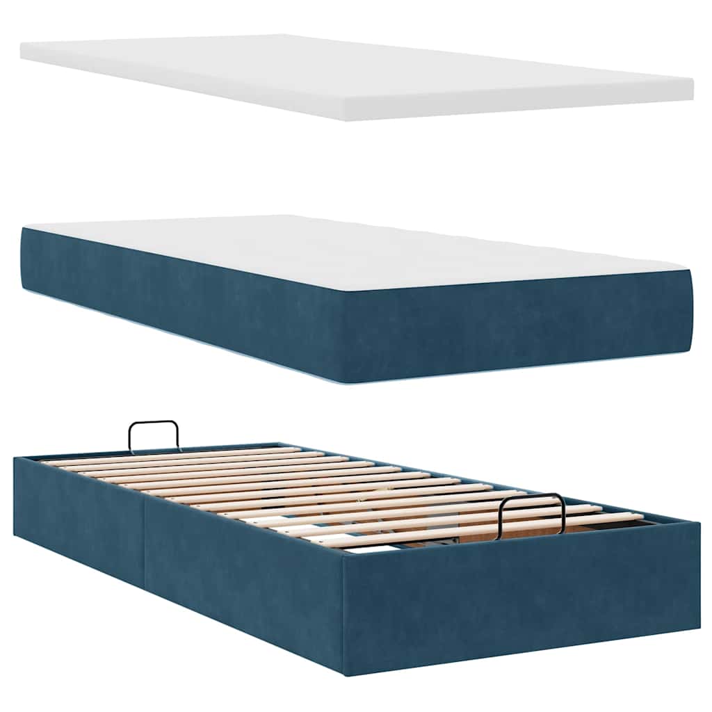 Okvir kreveta s madracima tamnoplavi 90x190cm baršunasti