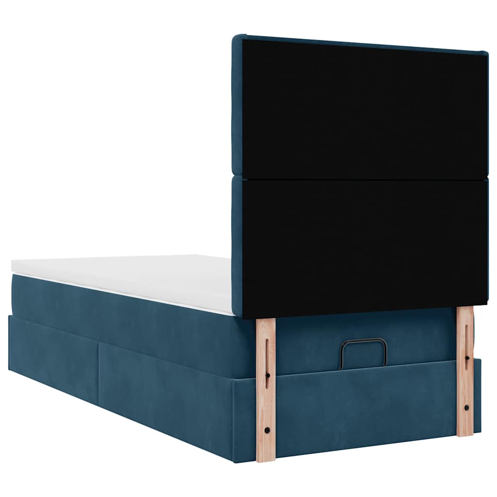 Okvir kreveta s madracima tamnoplavi 90x200cm baršunasti