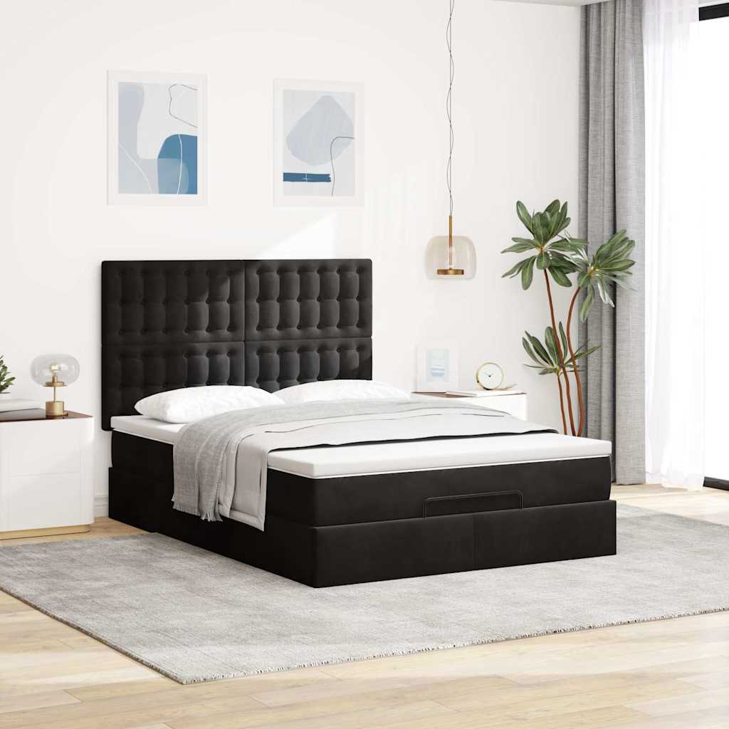 Otomanski krevet s madracima crni 140x190cm baršunasti