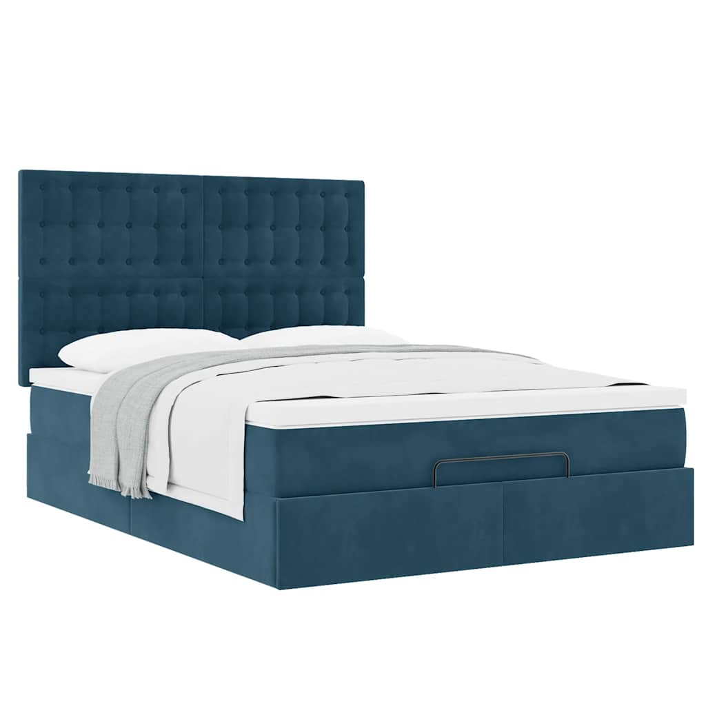 Otomanski krevet s madracima tamnoplavi 140x190 cm baršunasti