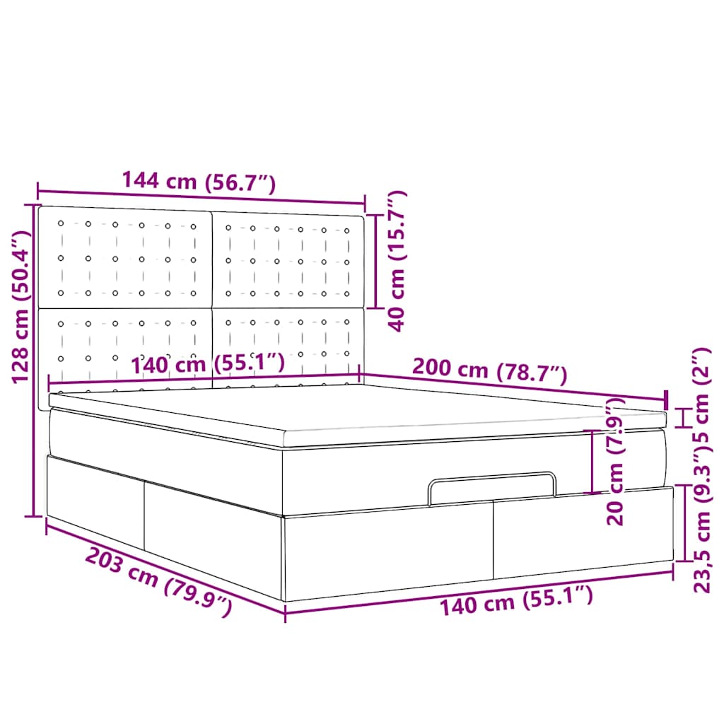 Otomanski krevet s madracima svijetlosivi 140x200 cm baršunasti