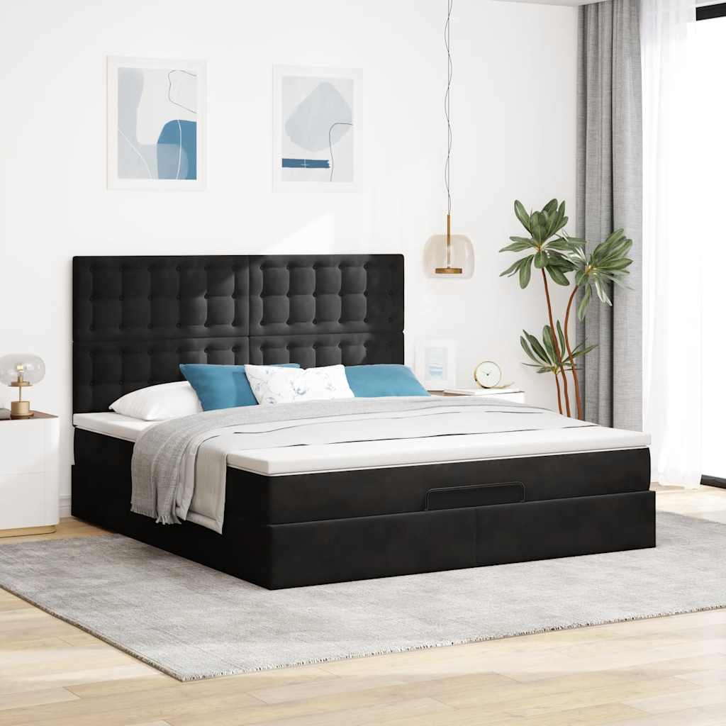 Otomanski okvir kreveta s madracima crni 180x200cm baršunasti
