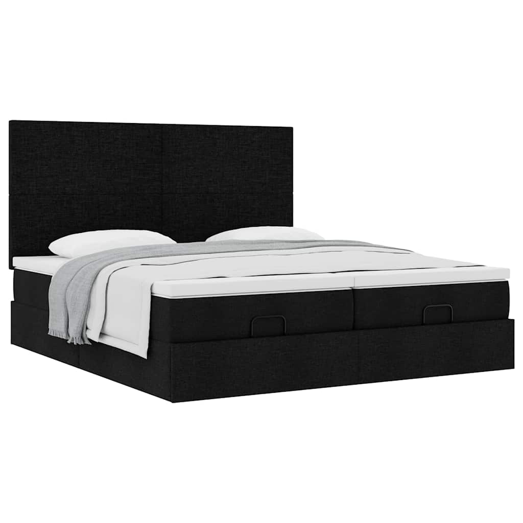 Otomanski okvir kreveta s madracima crni 200x200cm od tkanine