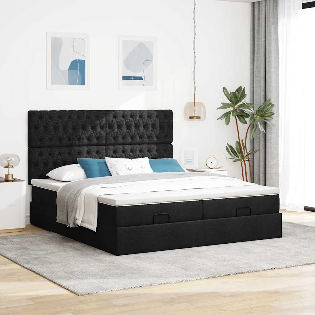 Okvir kreveta s madracima crni 160x200cm od tkanine