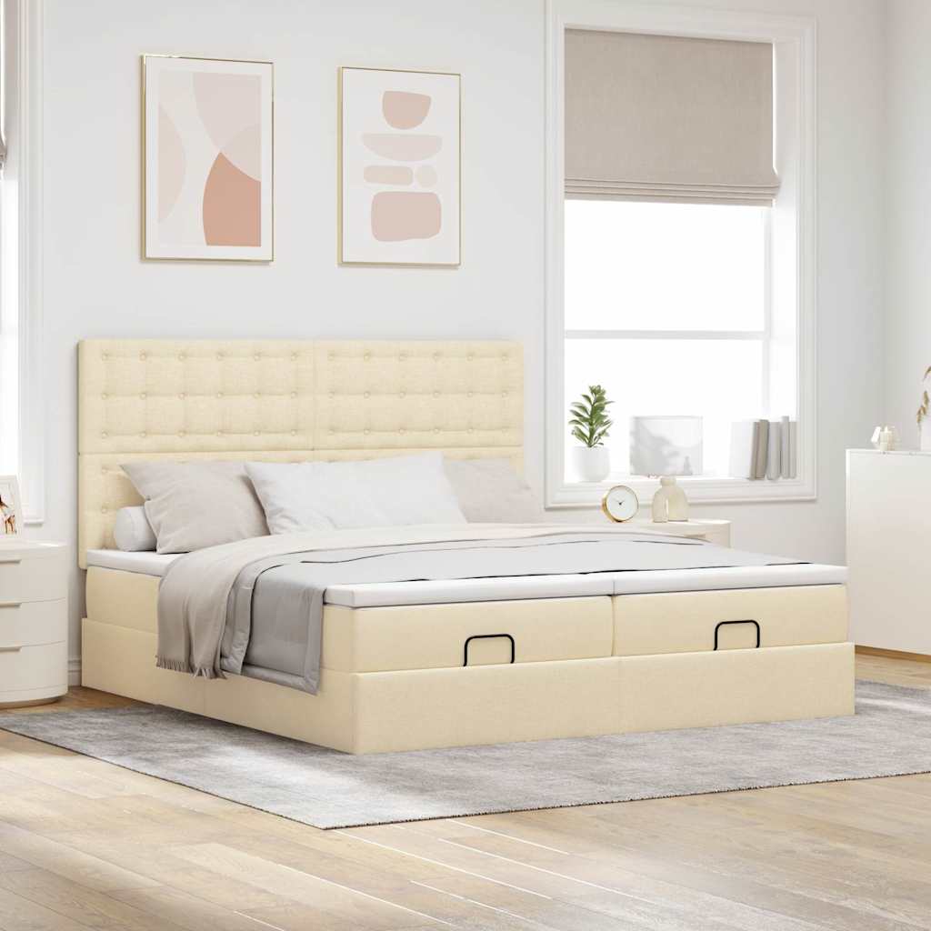 Otomanski okvir kreveta s madracima krem 160x200cm od tkanine