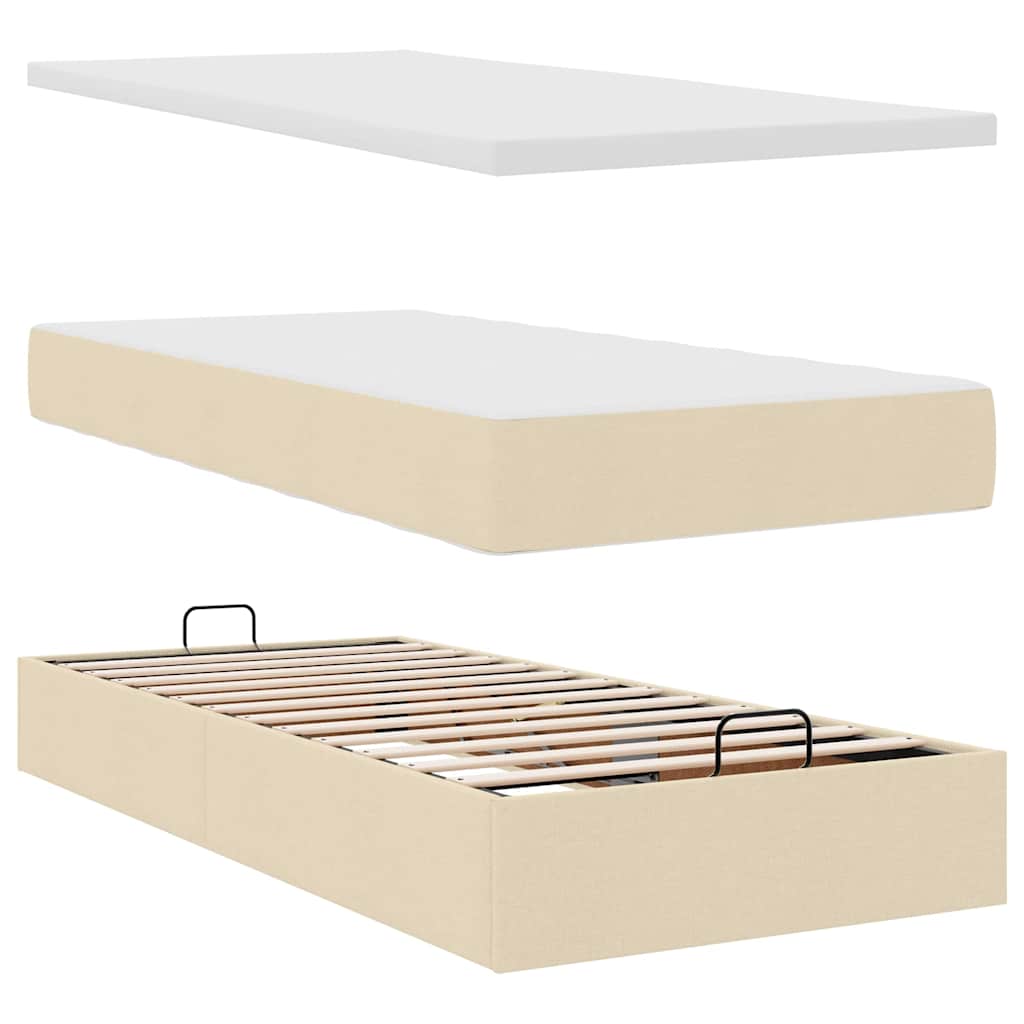 Otomanski okvir kreveta s madracima krem 160x200cm od tkanine
