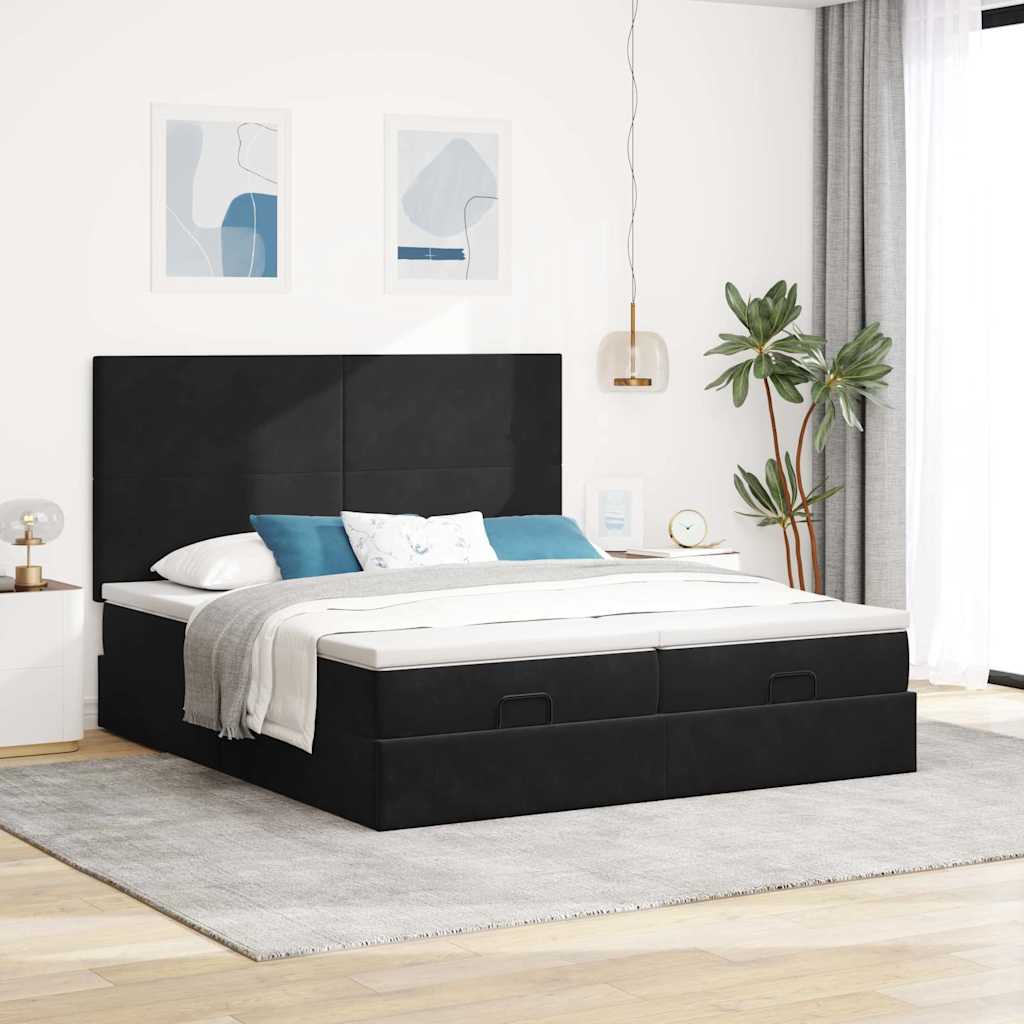 Okvir kreveta s madracima crni 160x200cm baršunasti