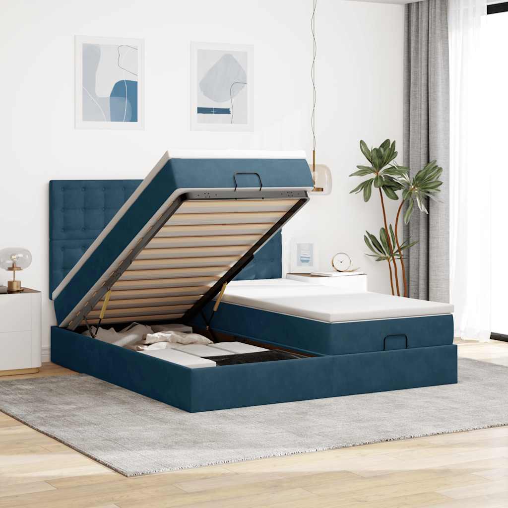 Okvir kreveta s madracima tamnoplavi 160x200cm baršunasti