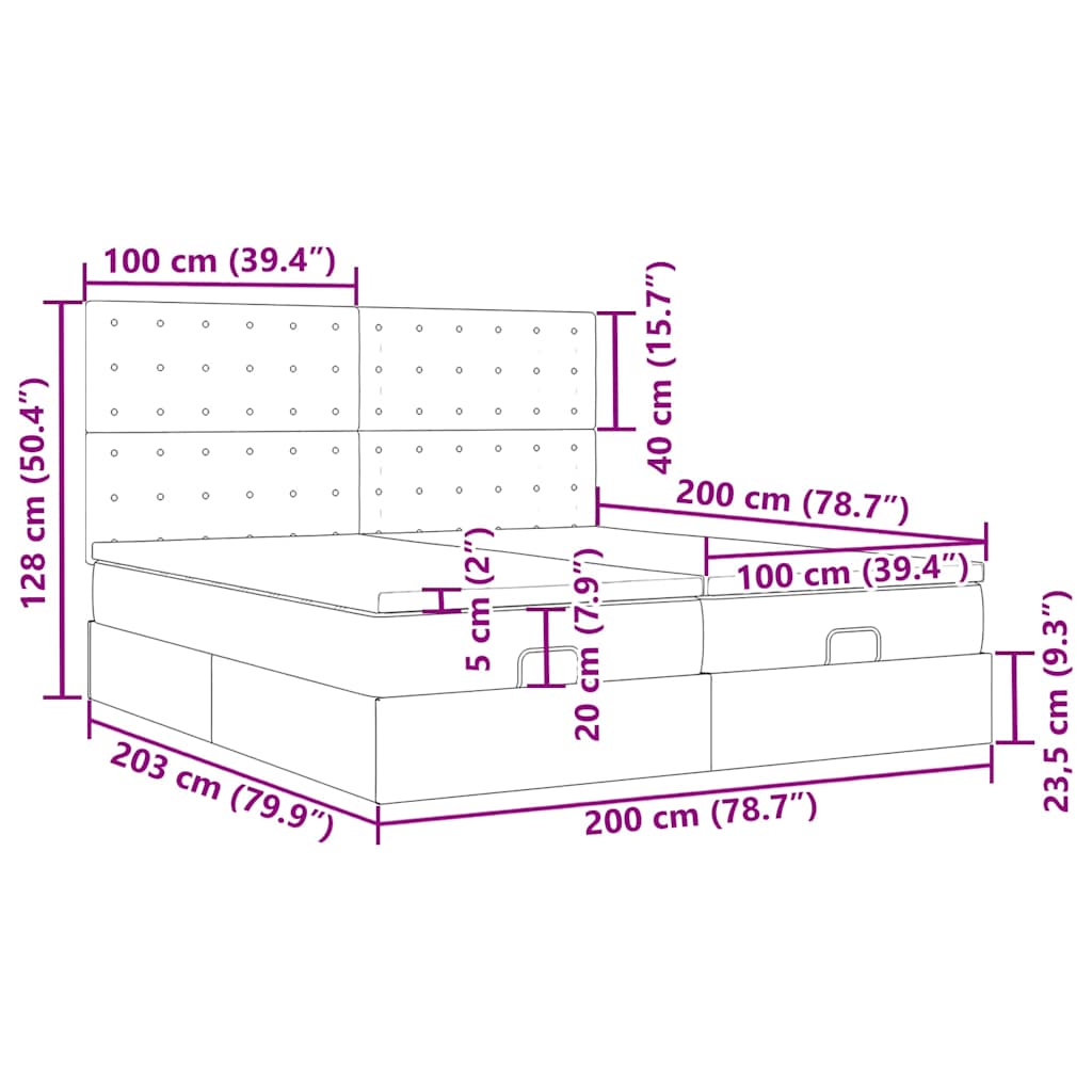 Otomanski okvir kreveta s madracima crni 200x200cm baršunasti
