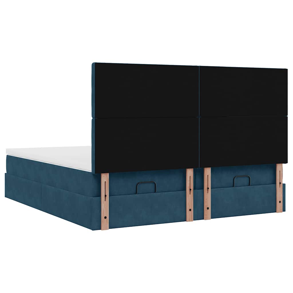 Otomanski okvir kreveta s madracima plavi 200x200cm baršunasti