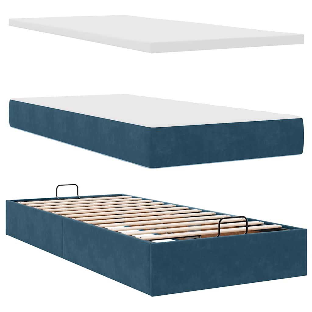 Otomanski okvir kreveta s madracima plavi 200x200cm baršunasti