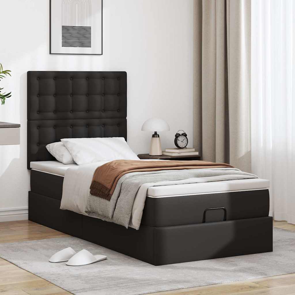 Otomanski okvir kreveta s madracem crni 90x200 cm umjetna koža