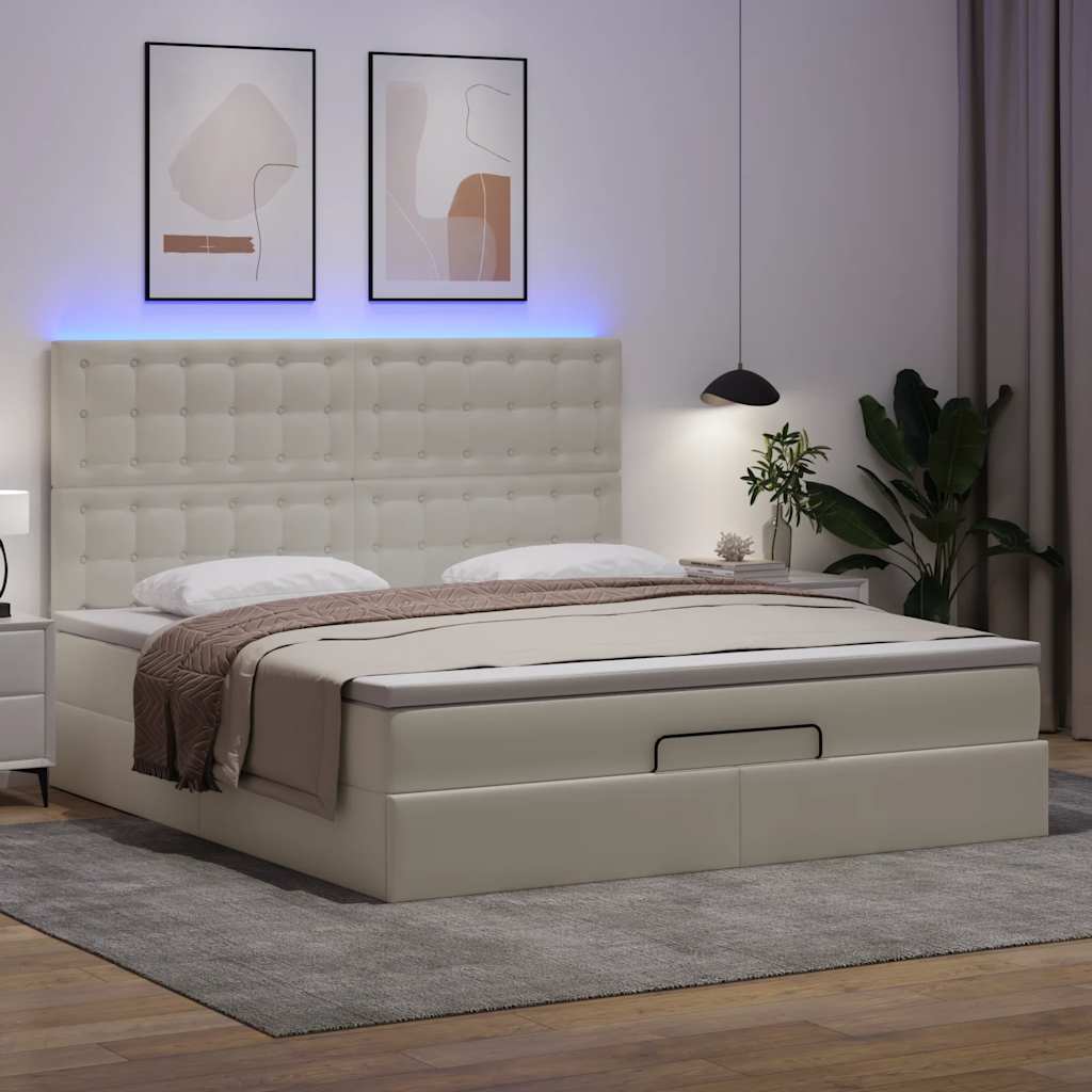 Otomanski okvir kreveta s madraca bijela 180x200cm umjetna koža