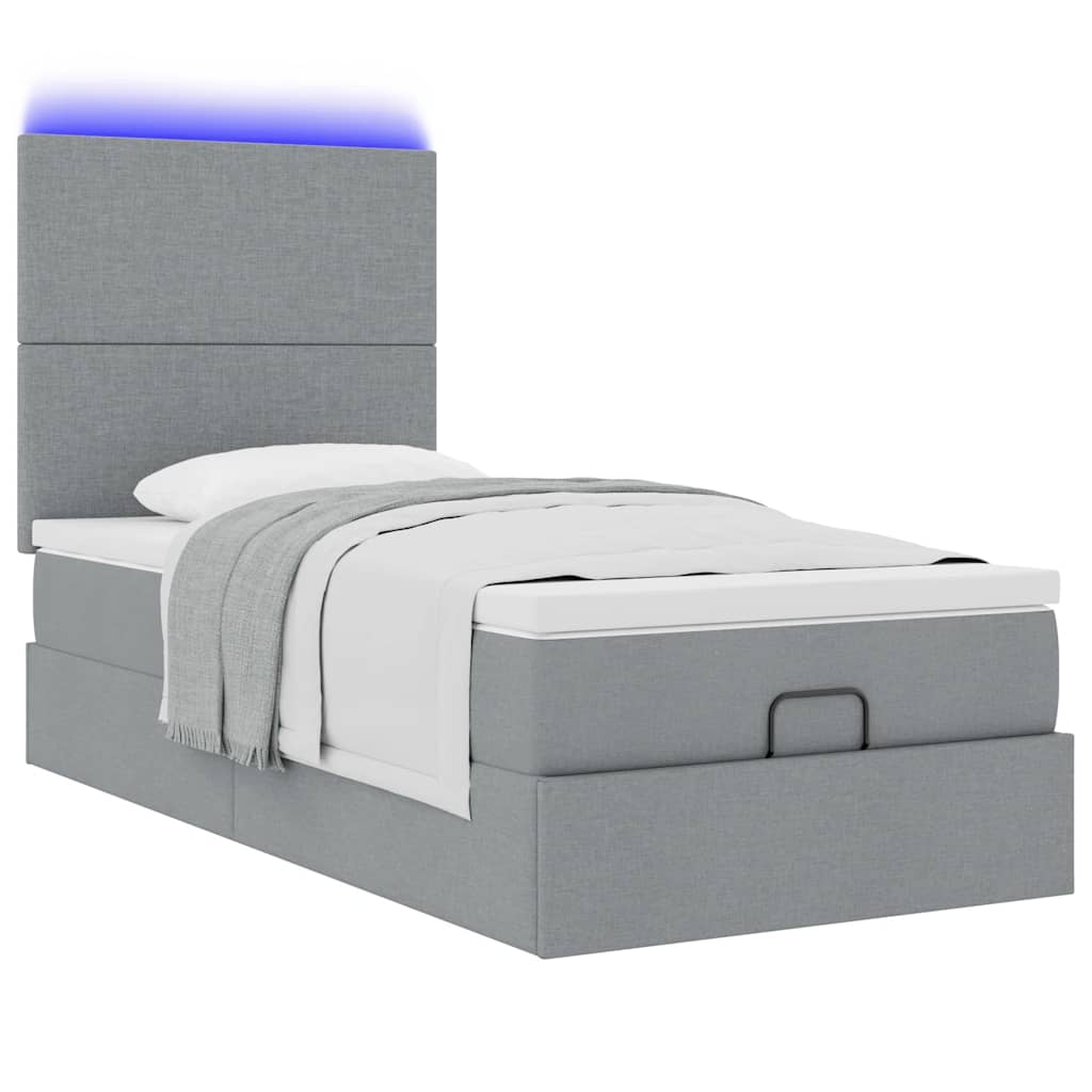 Otomanski krevet s madracem i LED svijetlosiva 80x200cm tkanina