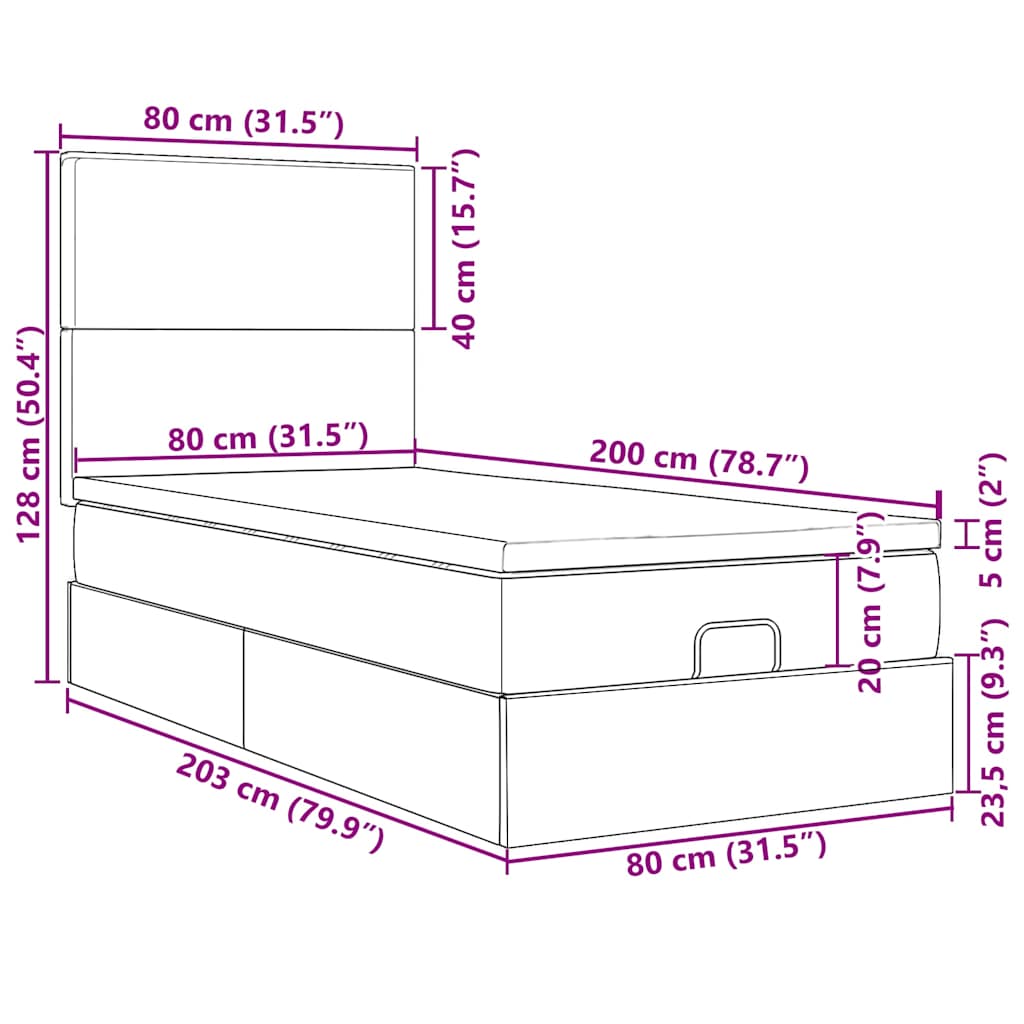 Otomanski okvir kreveta s madraca smeđesivi 80x200cm od tkanine