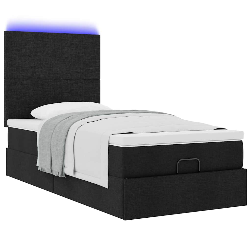 Otomanski okvir kreveta s madraca crni 90x190cm od tkanine