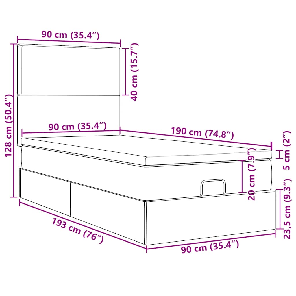 Otomanski okvir kreveta s madraca krem 90x190cm od tkanine