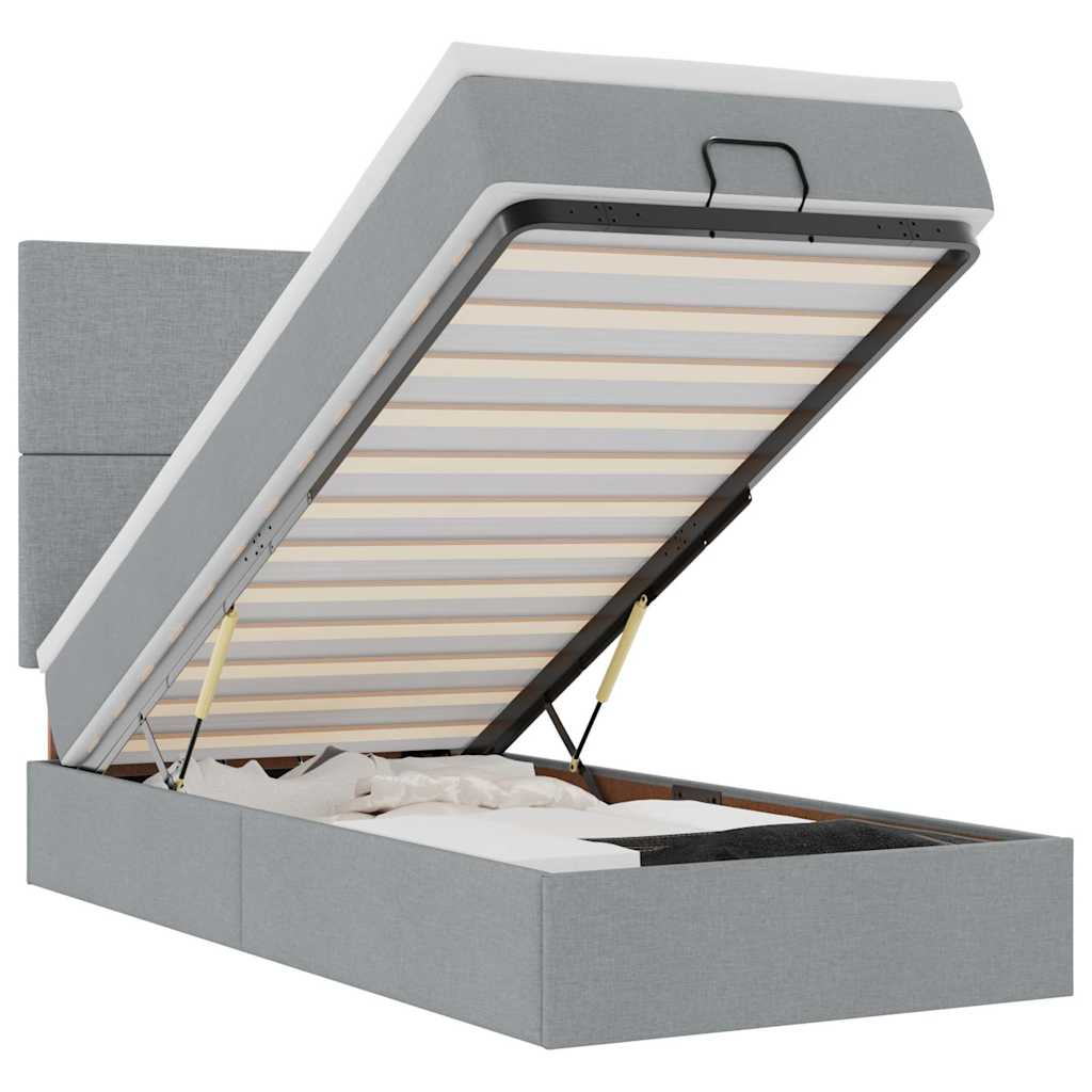 Otomanski krevet s madracem&LED svijetlosivi 90x200 cm tkanine