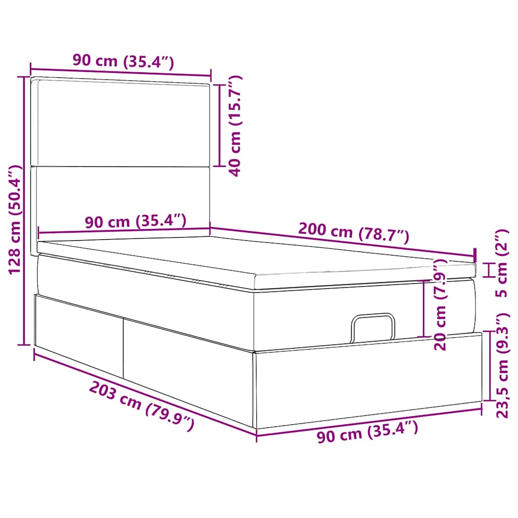 Otomanski krevet s madracem i LED tamnosmeđi 90x200 cm tkanine
