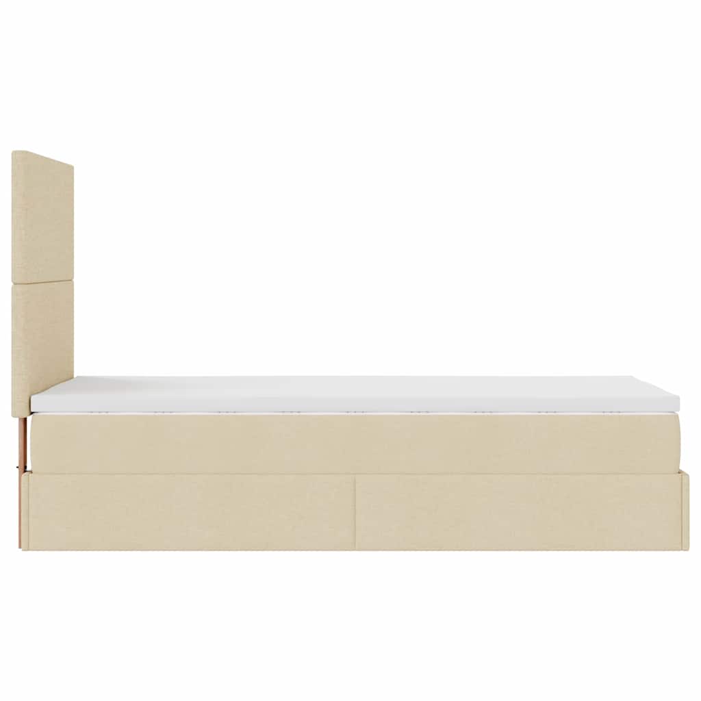 Otomanski krevet s madracem i LED krem 90x200 cm tkanine