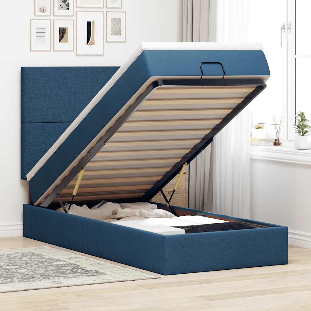 Otomanski krevet s madracem i LED plavi 100x200 cm tkanine
