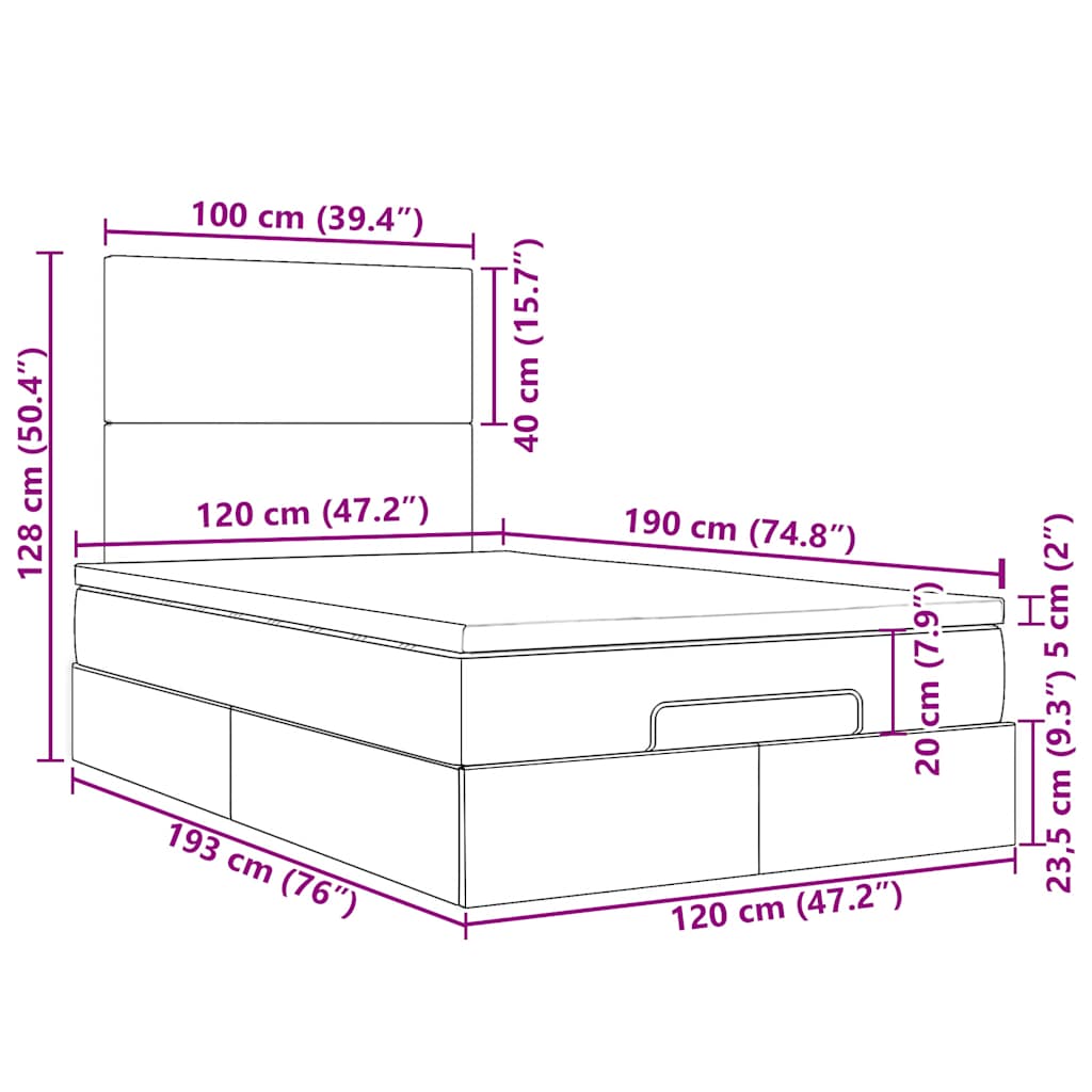 Otomanski krevet madracem i LED Taupe 120x190 cm tkanina