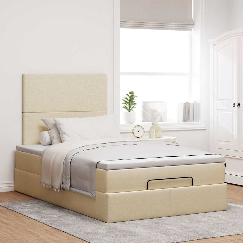 Otomanski krevet madracem i LED krem 120x190 cm tkanina