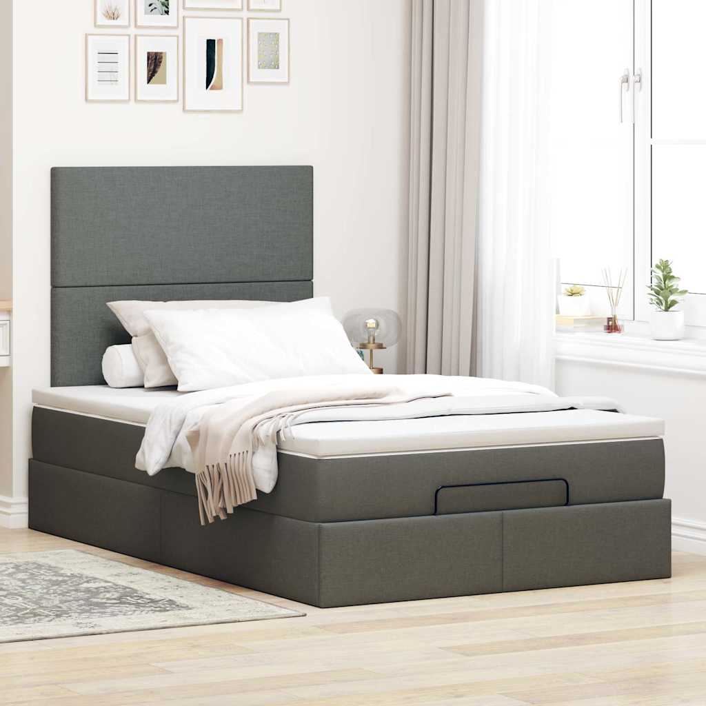 Otomanski krevet s madracem i LED tamnosivi 120x200 cm tkanine