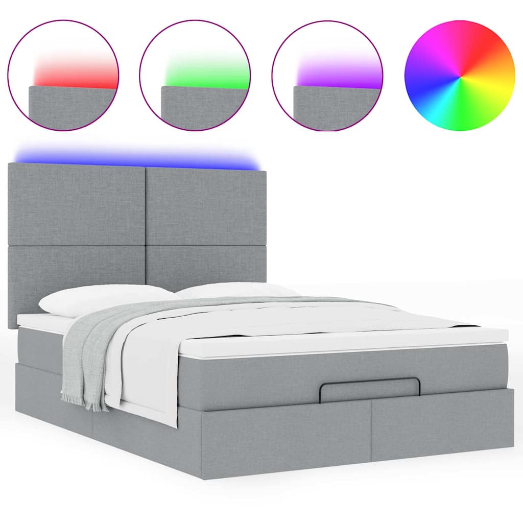 Otomanski krevet s madracem&LED svijetlosivi 140x190 cm tkanine