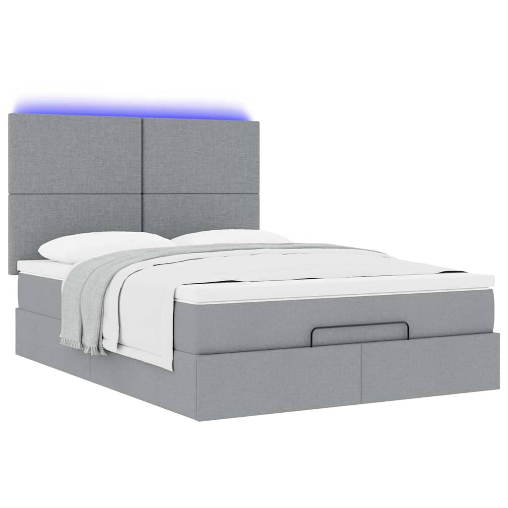 Otomanski krevet s madracem&LED svijetlosivi 140x190 cm tkanine
