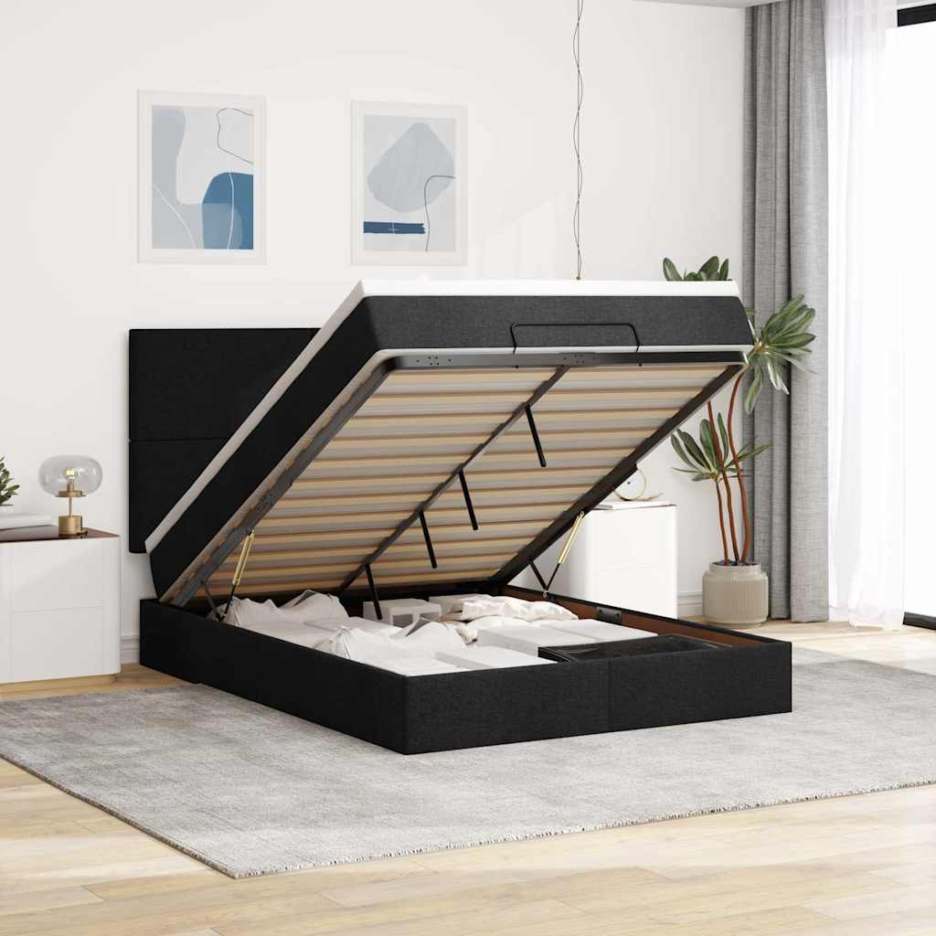 Otomanski krevet s madracem i LED crni 140x190 cm tkanine