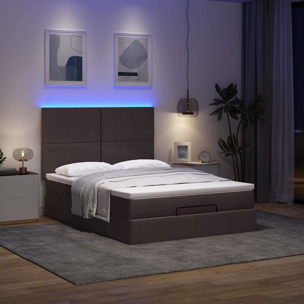Otomanski krevet s madracem i LED tamnosmeđi 140x190 cm tkanine