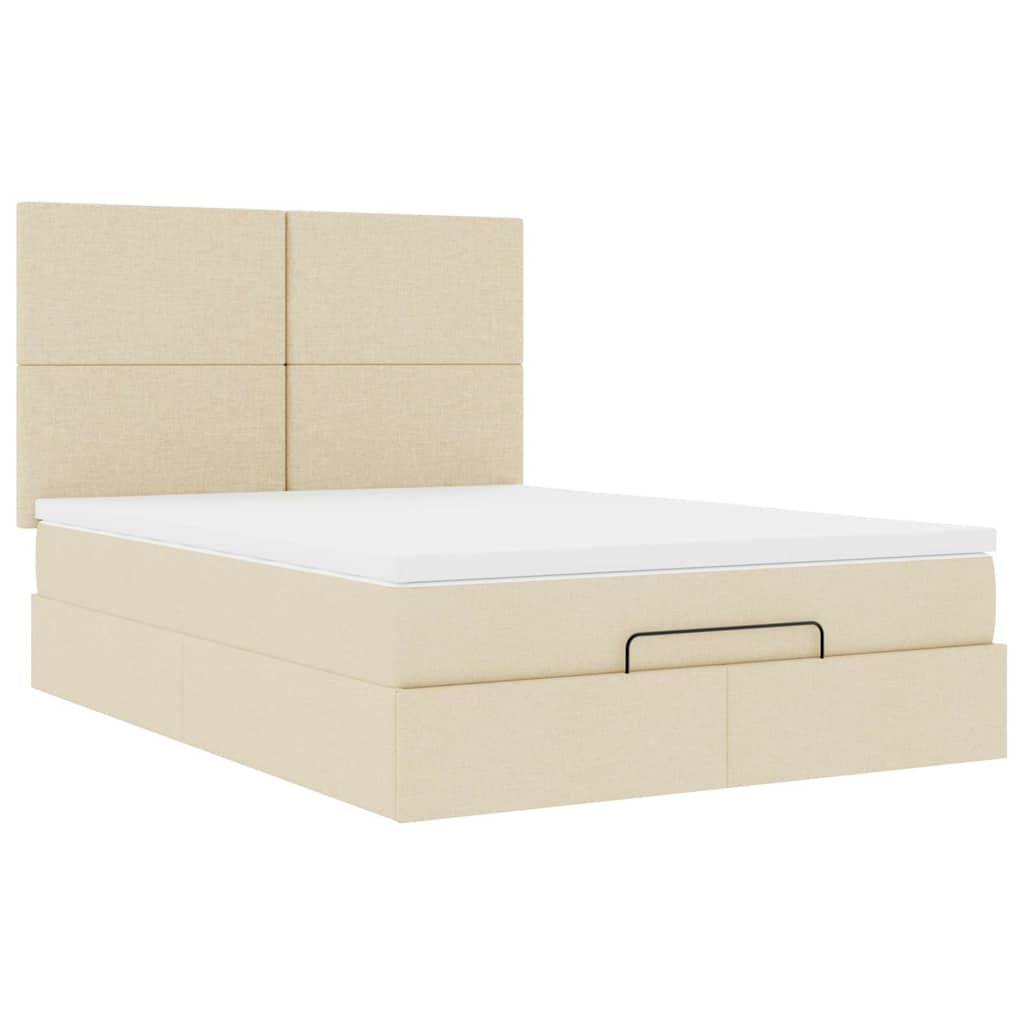 Otomanski krevet s madracem i LED krem 140x190 cm tkanine