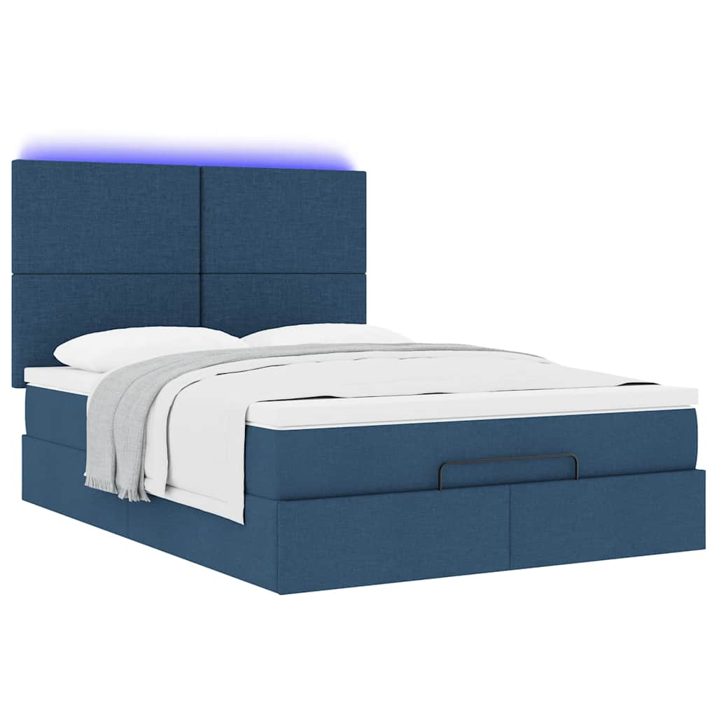 Otomanski krevet s madracem i LED plavi 140x190 cm tkanine