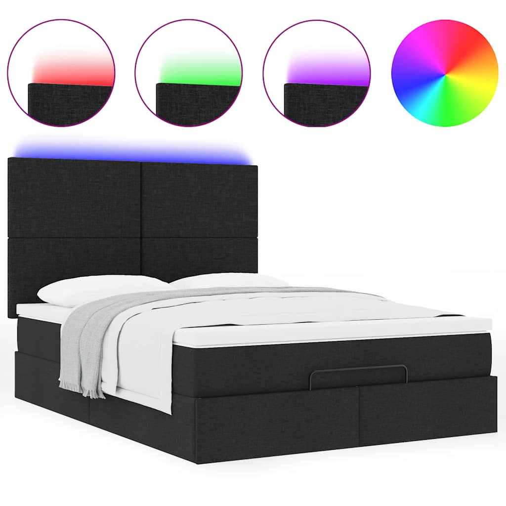 Otomanski krevet s madracem i LED crni 140x200 cm od tkanine