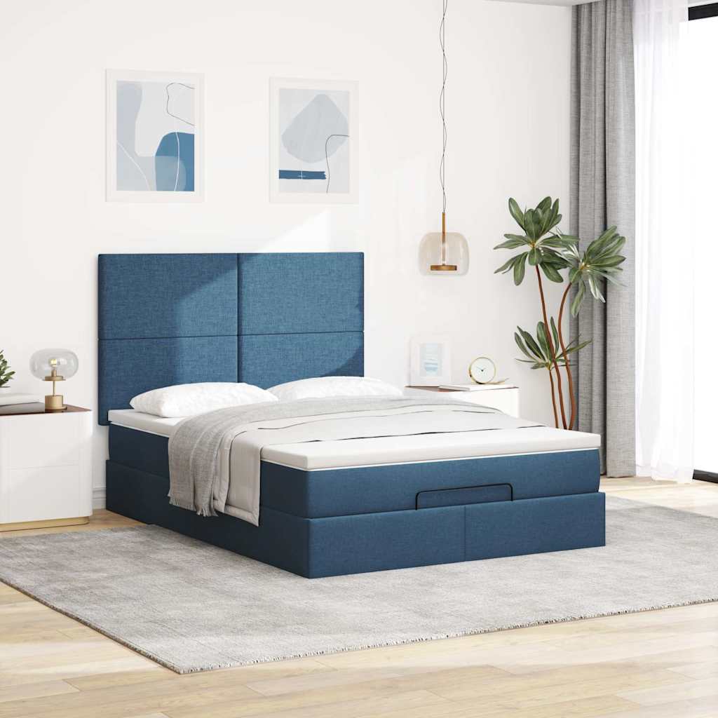 Otomanski okvir kreveta s madracem plavi 140x200cm od tkanine