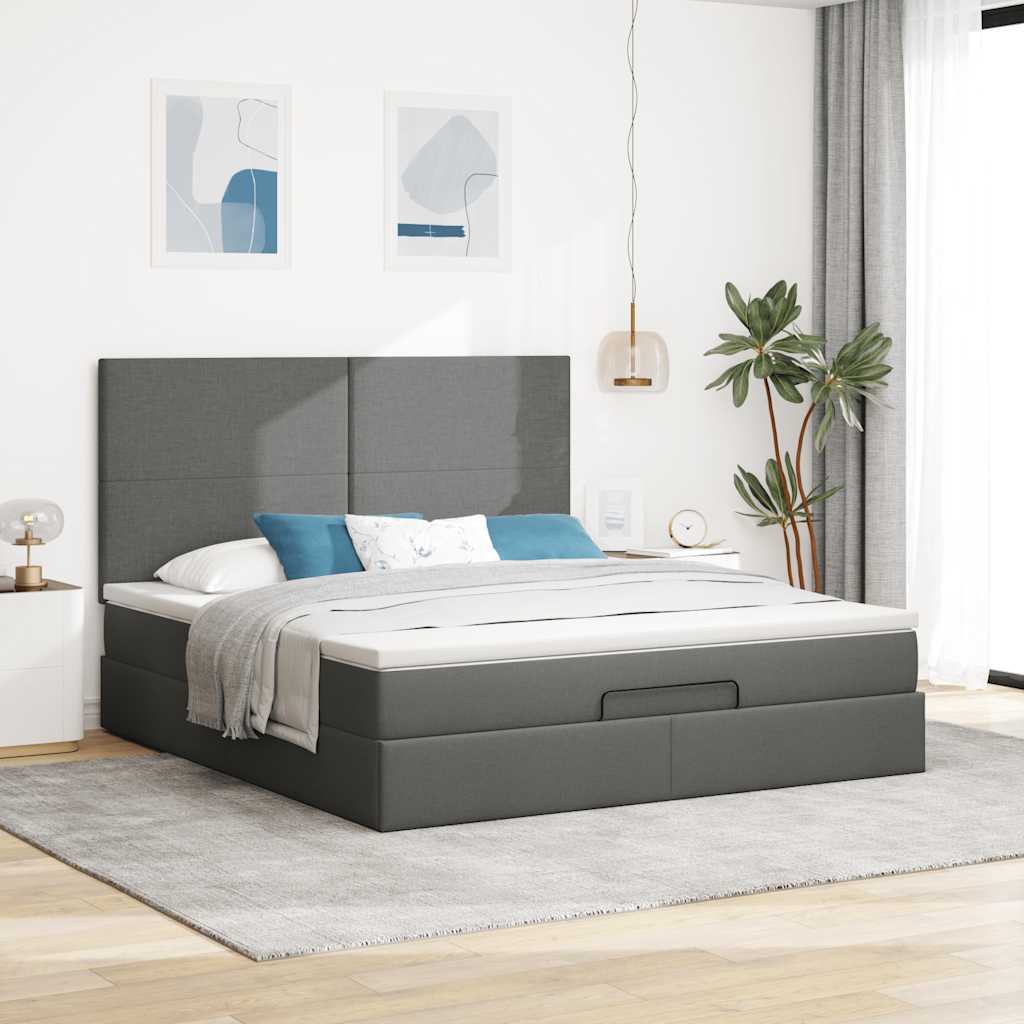 Otomanski krevet s madracem i LED tamnosivi 160x200cm tkanine