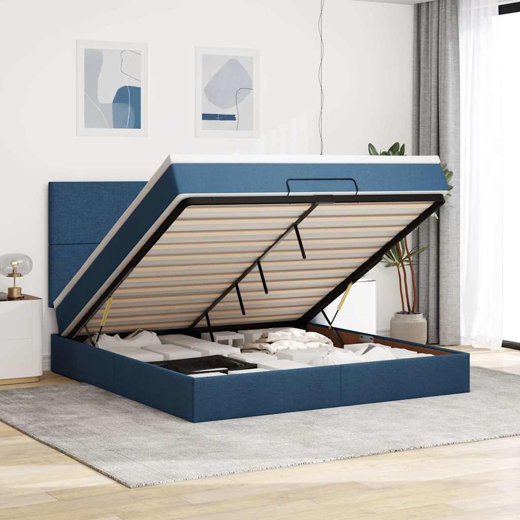 Otomanski krevet s madracem i LED plavi 160x200cm tkanine