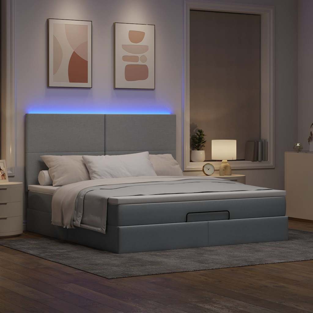 Otomanski krevet s madracem&LED svijetlosivi 180x200cm tkanine