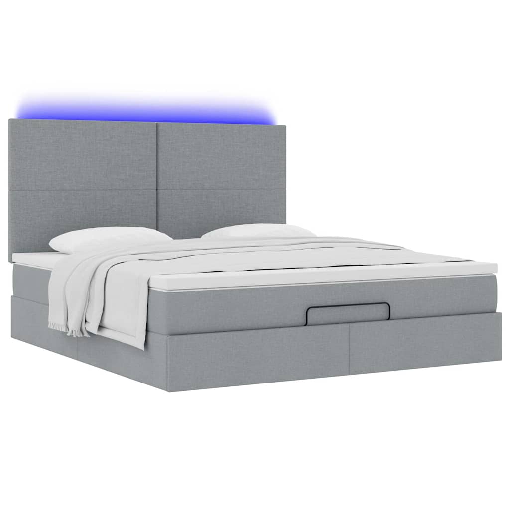 Otomanski krevet s madracem&LED svijetlosivi 180x200cm tkanine