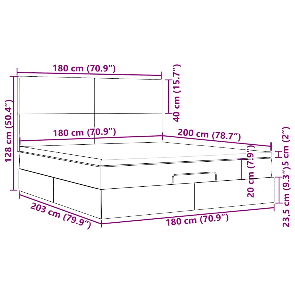 Otomanski krevet s madracem i LED crni 180x200cm od tkanine