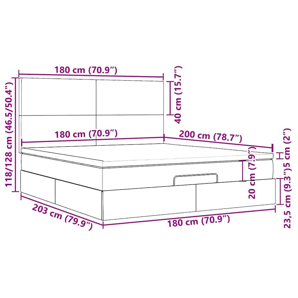 Otomanski krevet s madracem i LED smeđesivi 180x200 cm tkanine